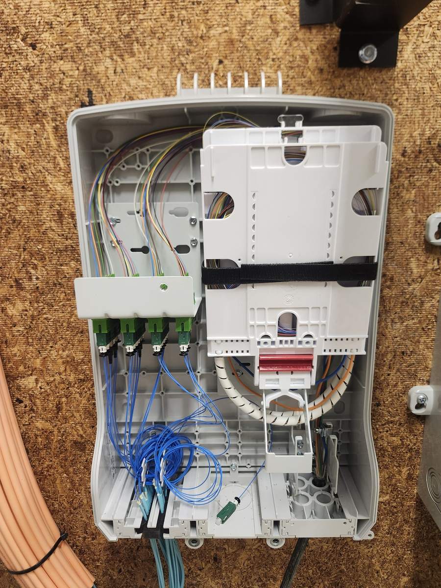 Fiber distribution enclosure with organized terminations at a 124-room Mauldin apartment project